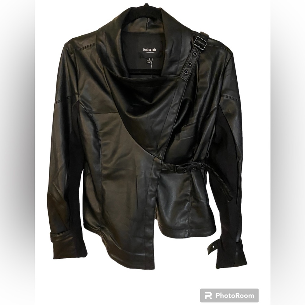 Ookie & Lala Butter Vegan Moto Leather Drape Jacket Size Small